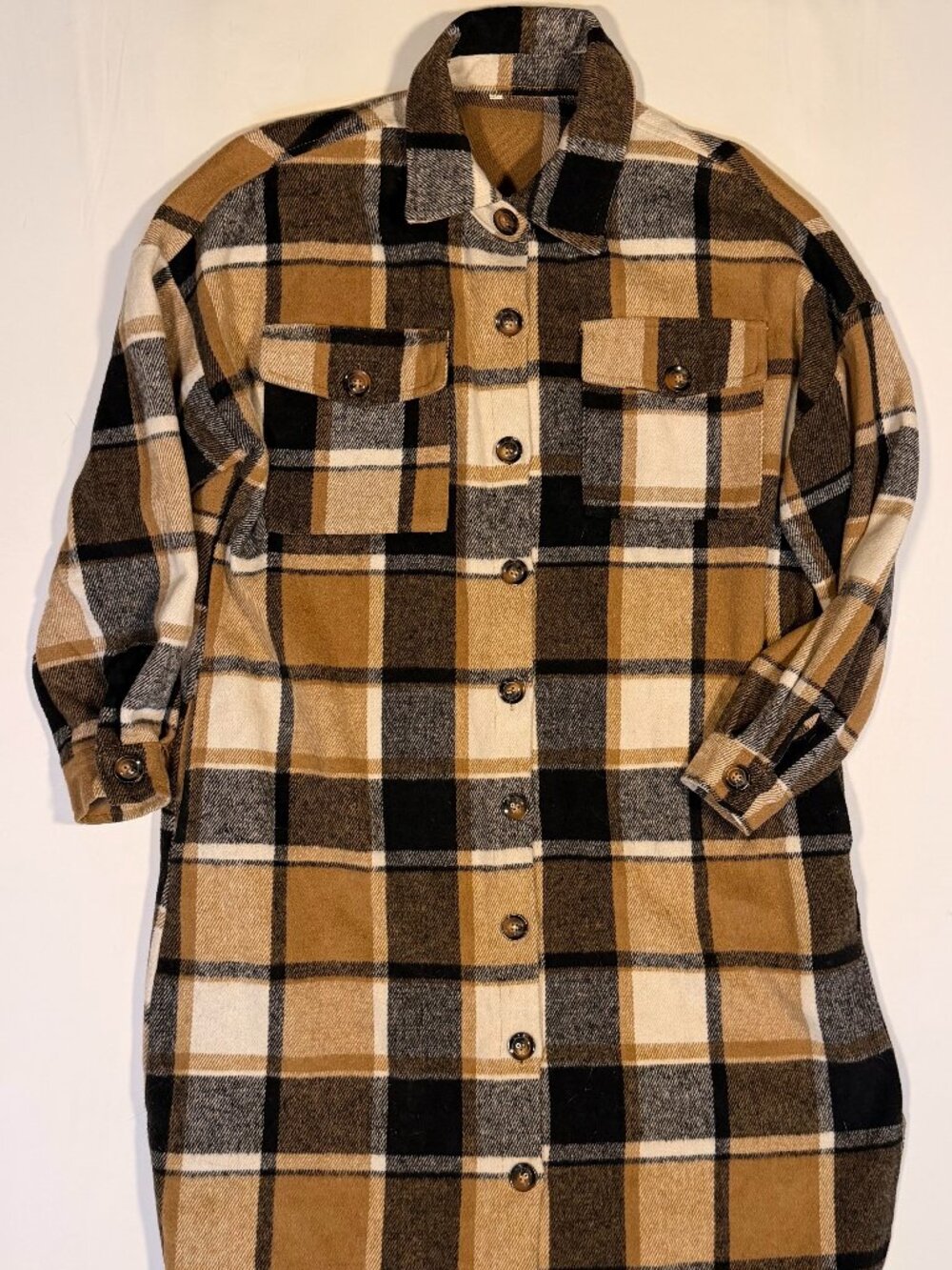 Plaid Flannel Shirt Shacket Brown Black Cream Oversized